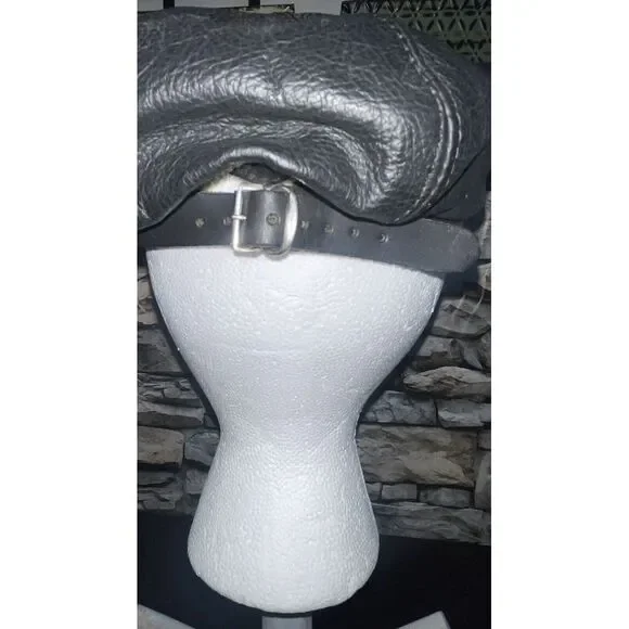 VintageFreedom Machine Leather Studded Biker Cap Hat Black Size‎ One Size USA